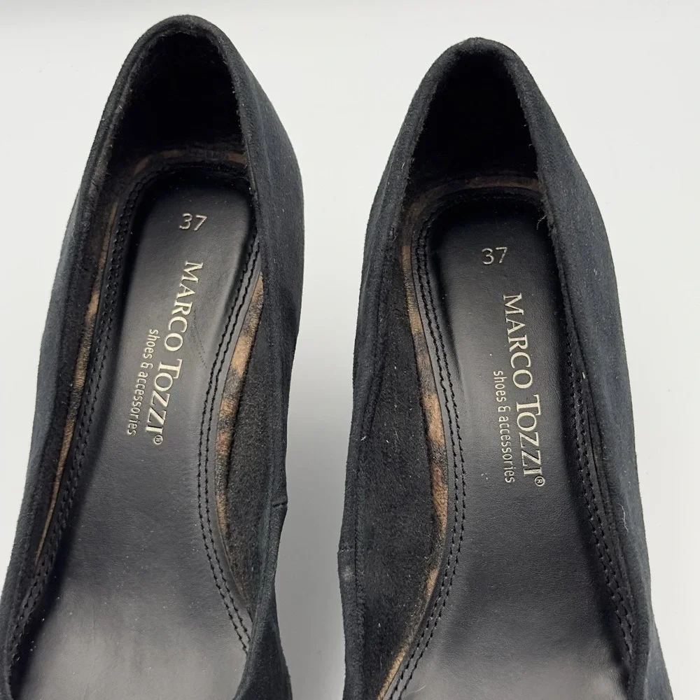 Marco Tozzi Black Suede Leopard Wedges Heels Size‎ 37 US 6/6.5